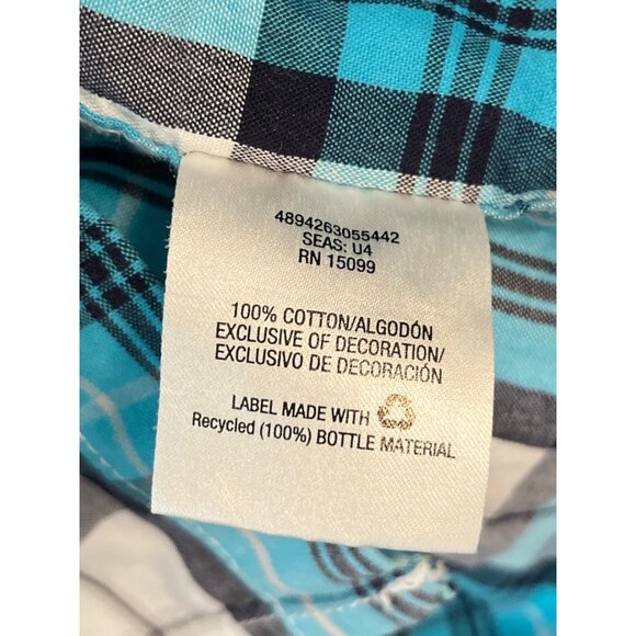 Roebuck & Co. Men’s L Plaid Pearl Snap Western Shirt – Blue/Black/White – 2010s - Picture 5 of 7